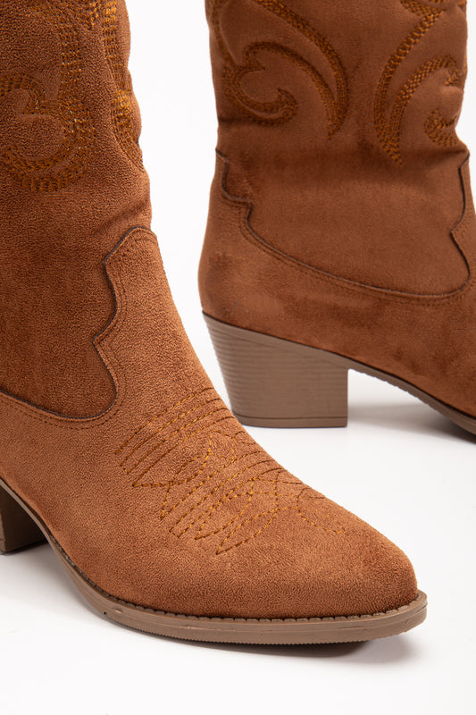 Kadın Siyah Vegan Süet Nakışlı Western Kovboy Cowgirl Bot Çizme Beyaz Nakışlı