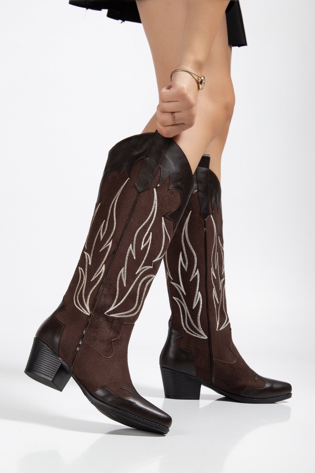 Sugar Kadın Acıkahve Nakışlı Kovboy Western Dallas Çizme