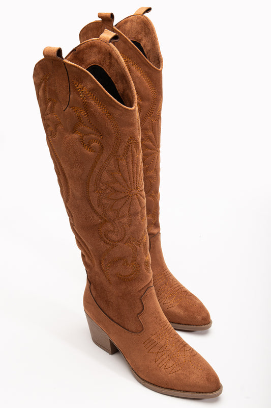 Kadın Siyah Vegan Süet Nakışlı Western Kovboy Cowgirl Bot Çizme Beyaz Nakışlı