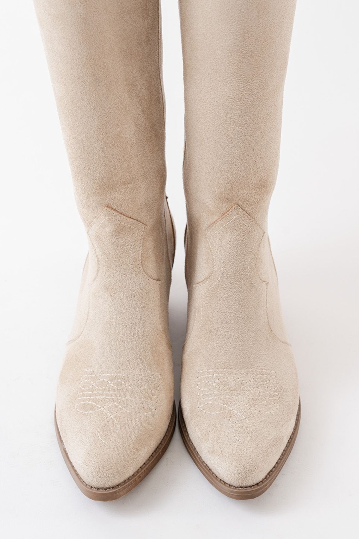 Kadın Acıkahve Süet Nakışlı Kovboy Uzun Çizme