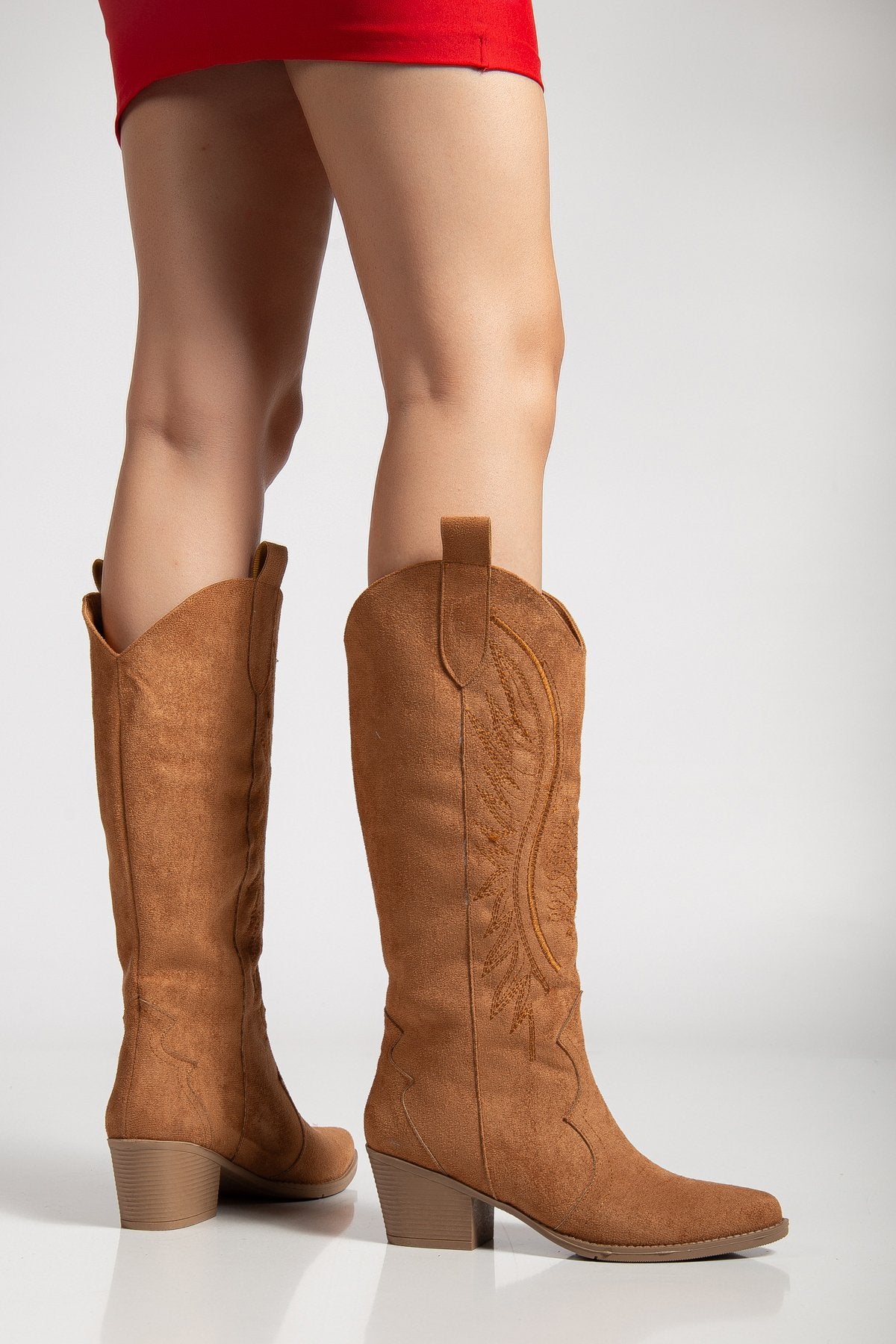Kadın Siyah Hakiki Deri Nakışlı İçi Yönlü Western Kovboy Cowgirl Bot Çizme