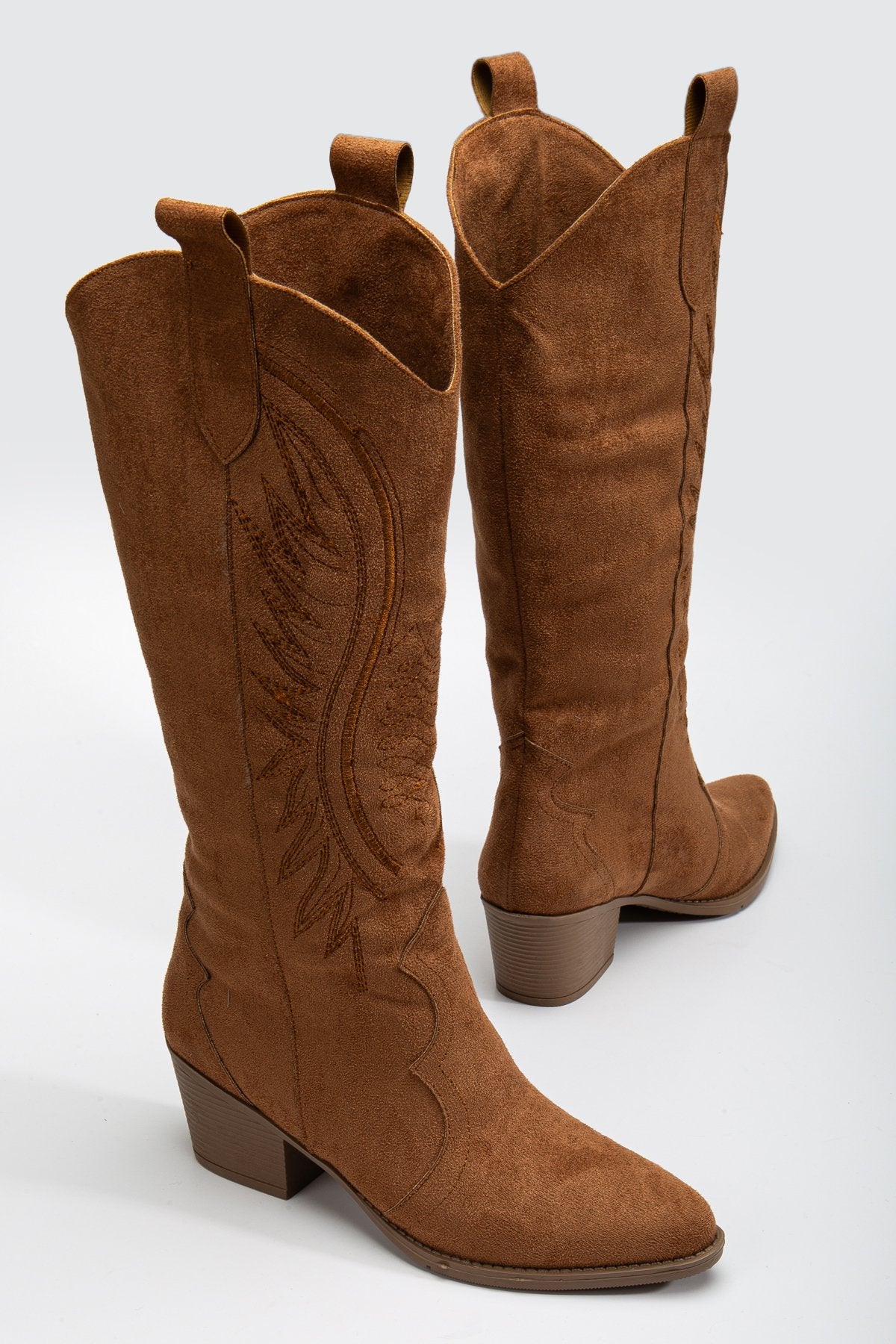 Kadın Siyah Hakiki Deri Nakışlı İçi Yönlü Western Kovboy Cowgirl Bot Çizme