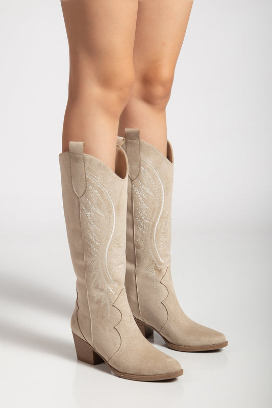 Kadın Siyah Hakiki Deri Nakışlı İçi Yönlü Western Kovboy Cowgirl Bot Çizme