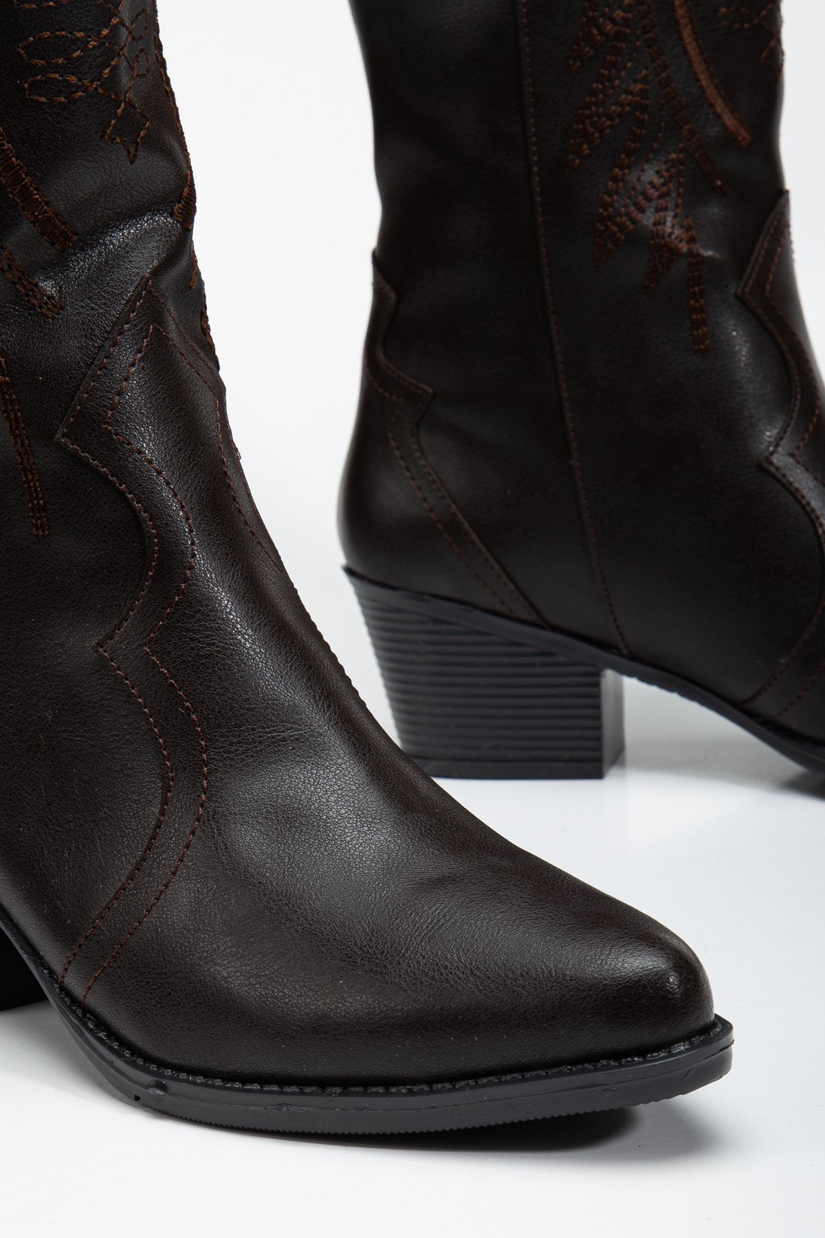 Kadın Siyah Hakiki Deri Nakışlı İçi Yönlü Western Kovboy Cowgirl Bot Çizme
