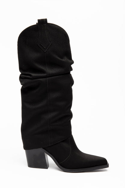 Kadın Kovboy Çizme Sivri Burun Büzgülü Kalın Topuk Western Çizme