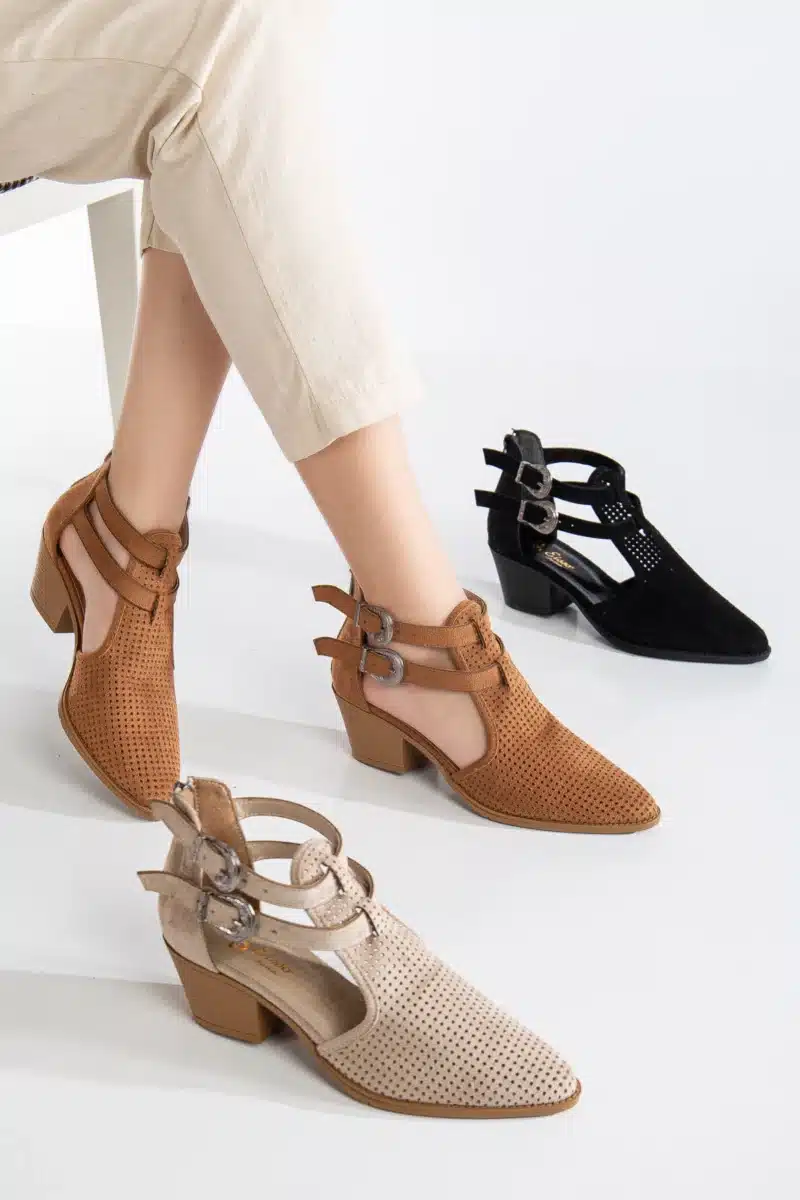 Ms. Sugar Shoes Çift Tokalı File Detaylı Topuklu Ayakkabı